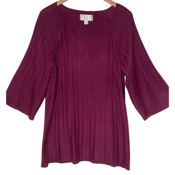 Avenue Womens Plus Size Ribbed Knit 3/4 Sleeve Tunic Sweater Purple 22/24 - Picture 1 of 12